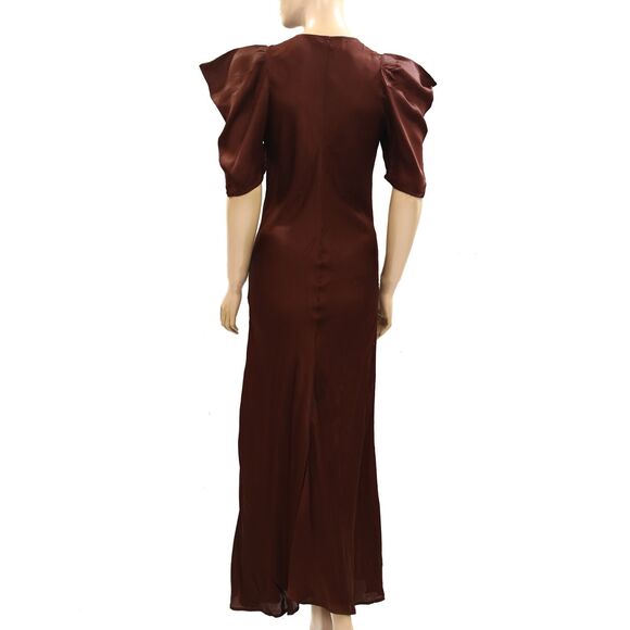 The Great Brown Long Maxi Dress Short Puff Sleeve Ruffle Festive S-1 NWD 278045 - Picture 3 of 7